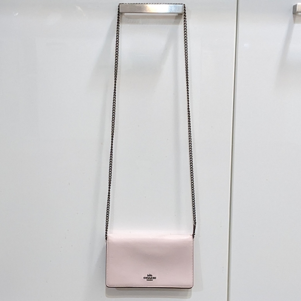 Coach Callie Leather Foldover Chain Crossbody Shoulder Clutch Chic Soft Pink